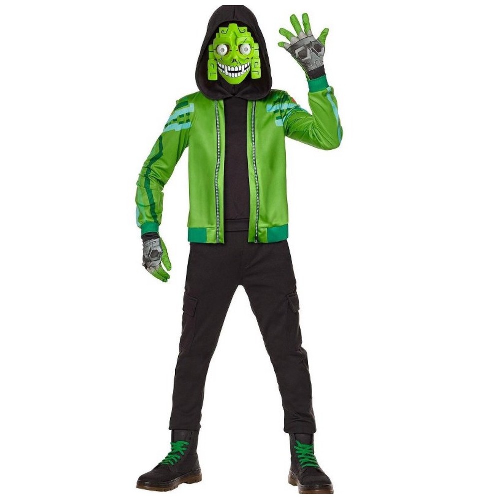 Fortnite Mezmer‎ Costume Youth XL 14–16 Epic Games Green Jacket Mask Gloves NWT